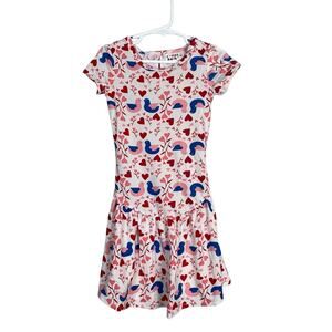 Dot Dot Smile Flapper Dress Girls 3/4 Red Heart Love Bird Twirl